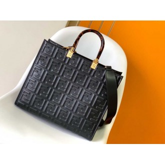 Fendi Sunshine Medium Tote Bag In Black FF Calfskin