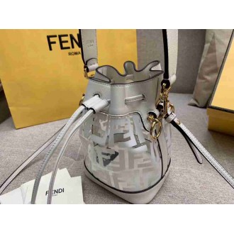 Fendi White Mon Tresor Mini Bucket Bag In Transparent PU