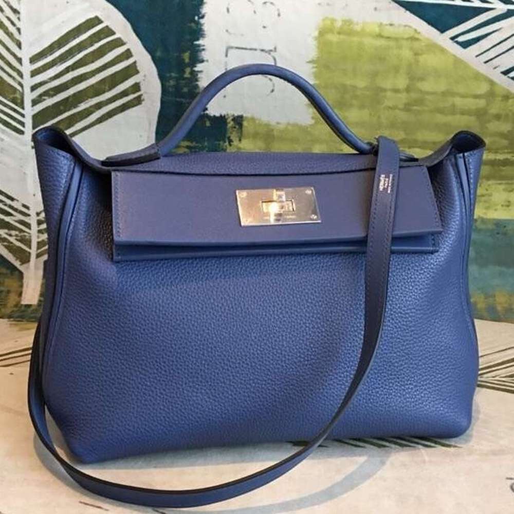 Hermes 24 24 29 Bag In Blue Clemence Calfskin