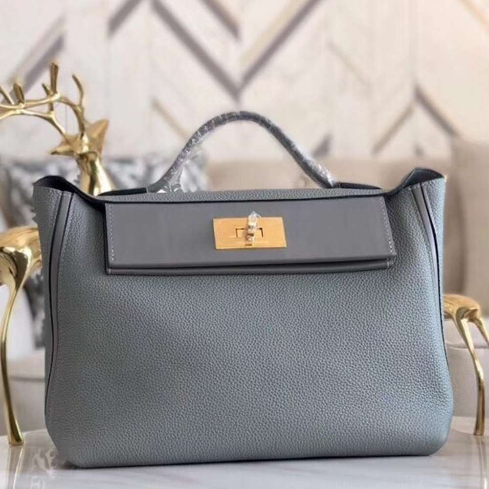 Hermes 24 24 29 Bag In Blue Glacier Clemence Calfskin