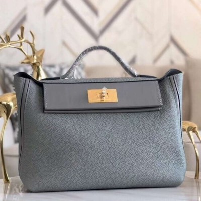 Hermes 24 24 29 Bag In Blue Glacier Clemence Calfskin