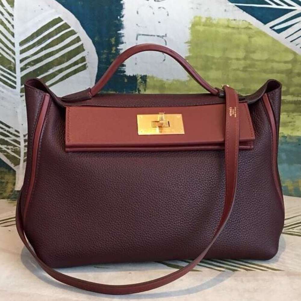 Hermes 24 24 29 Bag In Bordeaux Clemence Calfskin