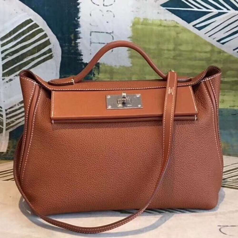 Hermes 24 24 29 Bag In Brown Clemence Calfskin