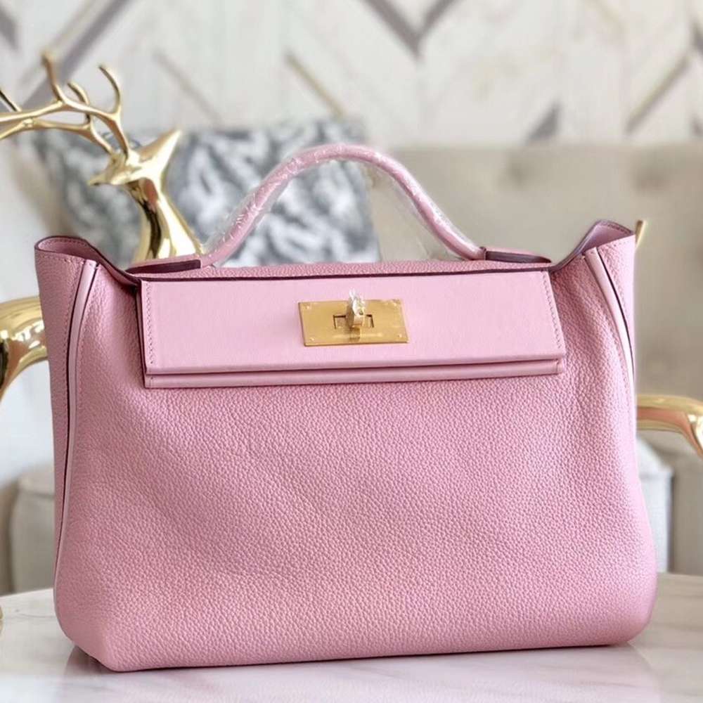 Hermes 24 24 29 Bag In Pink Clemence Calfskin