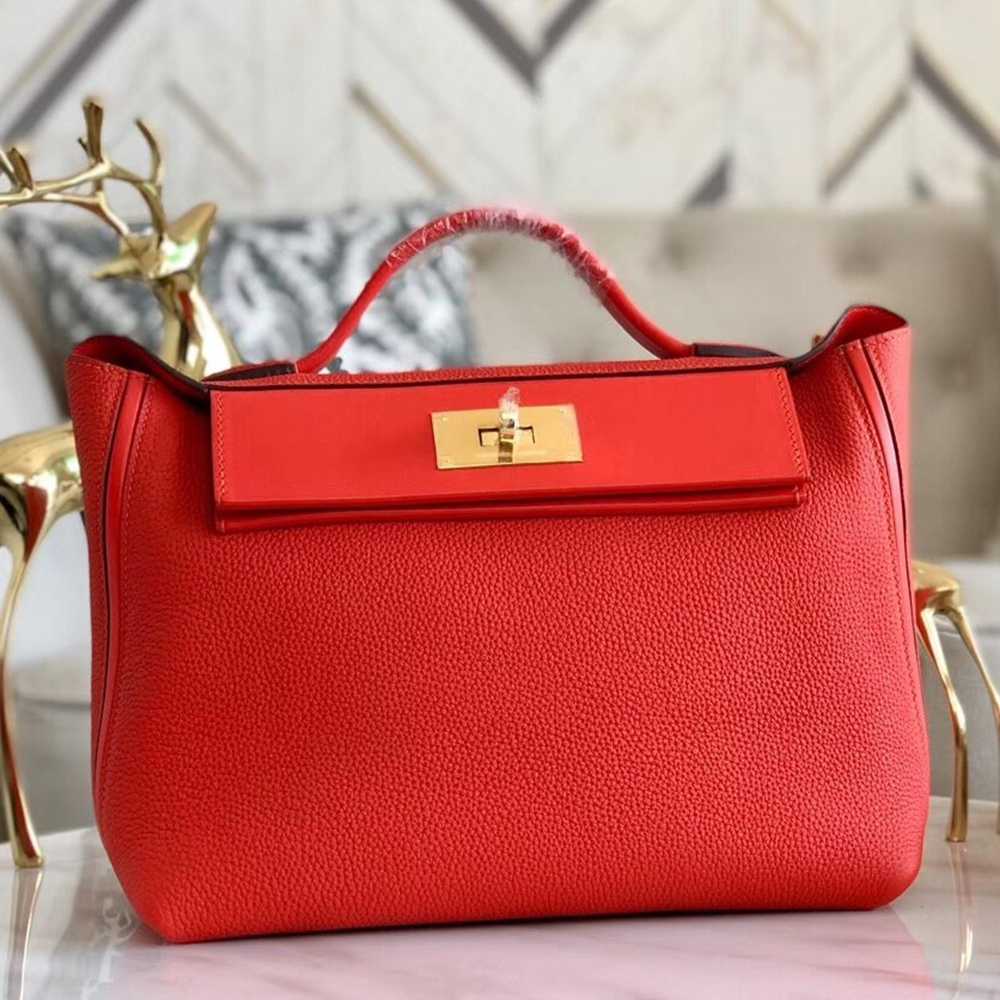 Hermes 24 24 29 Bag In Red Clemence Calfskin