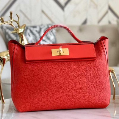 Hermes 24 24 29 Bag In Red Clemence Calfskin