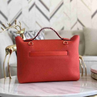 Hermes 24 24 29 Bag In Red Clemence Calfskin