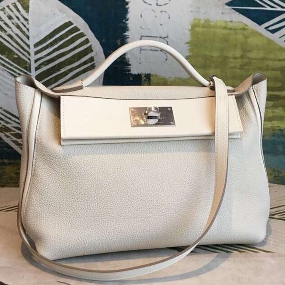 Hermes 24 24 29 Bag In White Clemence Calfskin