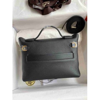 Hermes 24 24 Mini 21 Handmade Bag in Black Evercolor Leather