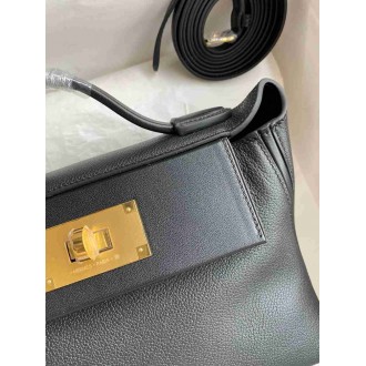 Hermes 24 24 Mini 21 Handmade Bag in Black Evercolor Leather