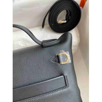 Hermes 24 24 Mini 21 Handmade Bag in Black Evercolor Leather