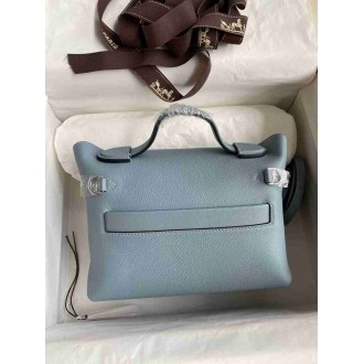 Hermes 24 24 Mini 21 Handmade Bag in Blue Lin Evercolor Leather