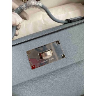 Hermes 24 24 Mini 21 Handmade Bag in Blue Lin Evercolor Leather
