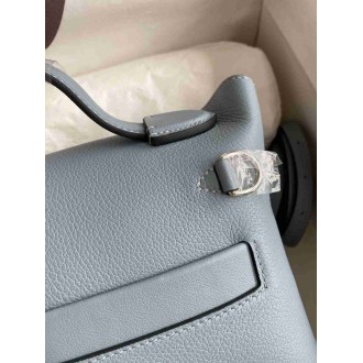 Hermes 24 24 Mini 21 Handmade Bag in Blue Lin Evercolor Leather