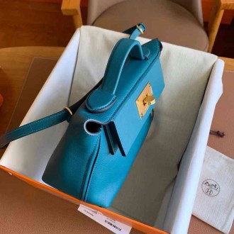 Hermes 24 24 Mini 21 Handmade Bag in Vert Bosphore Evercolor Leather