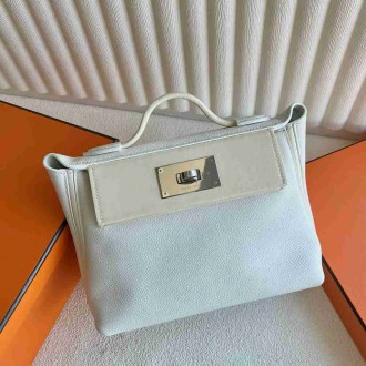 Hermes 24 24 Mini 21 Handmade Bag in White Evercolor Leather