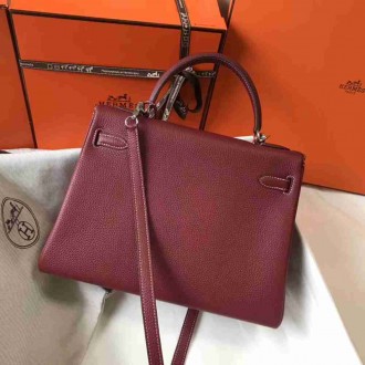 Hermes Bordeaux Clemence Kelly 32cm Retourne Bag