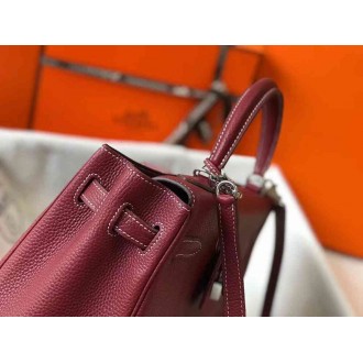 Hermes Bordeaux Clemence Kelly 32cm Retourne Bag