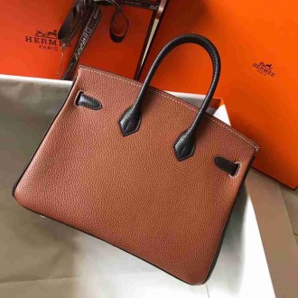 Hermes Bi-Color Birkin 25cm Bag In Brown Black Clemence Leather