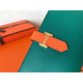 Hermes Bi-Color Epsom Bearn Wallet Malachite Orange