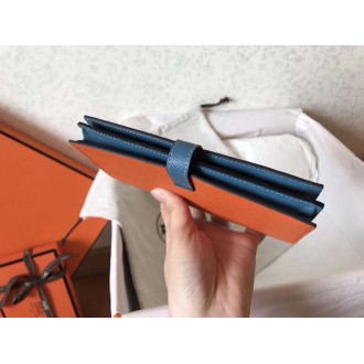 Hermes Bi-Color Epsom Bearn Wallet Orange Blue Jean