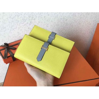 Hermes Bi-Color Epsom Bearn Wallet Soufre Blue Lin