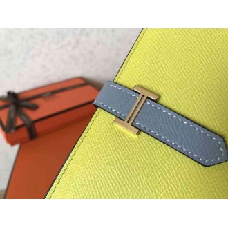 Hermes Bi-Color Epsom Bearn Wallet Soufre Blue Lin