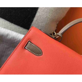 Hermes Bi-color Kelly 32cm Epsom Bag Piment Taupe GHW