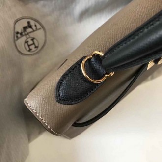 Hermes Bi-color Kelly 32cm Epsom Bag Taupe Black GHW
