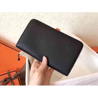 Hermes Bicolor Dogon Duo Wallet In Black Orange Leather