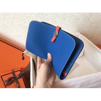 Hermes Bicolor Dogon Duo Wallet In Blue Piment Leather