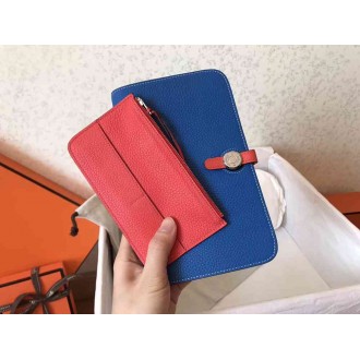 Hermes Bicolor Dogon Duo Wallet In Blue Piment Leather