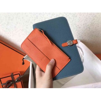 Hermes Bicolor Dogon Duo Wallet In Jean Orange Leather