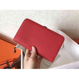 Hermes Bicolor Dogon Duo Wallet In Red Jean Leather