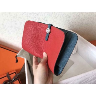 Hermes Bicolor Dogon Duo Wallet In Red Jean Leather