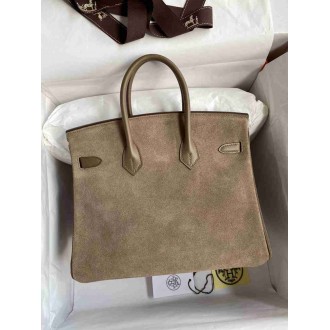 Hermes Birkin 25 Grizzly Bag in Taupe Veau Doblis and Swift Leather
