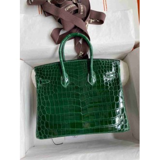 Hermes Birkin 25 Handmade Bag In Malachite Crocodile Niloticus Shiny Skin