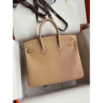Hermes Birkin 25 Retourne Handmade Bag In Beige Lizard Leather