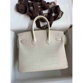 Hermes Birkin 25 Retourne Handmade Bag In Beton Matte Alligator Leather