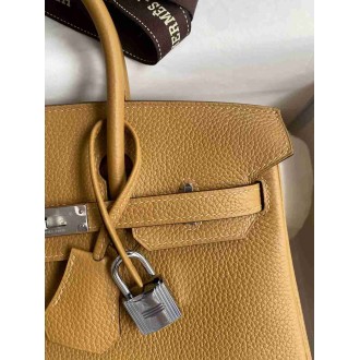 Hermes Birkin 25 Retourne Handmade Bag In Biscuit Clemence Leather
