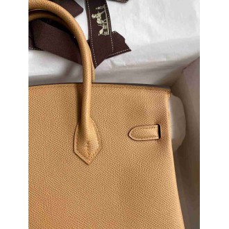 Hermes Birkin 25 Retourne Handmade Bag In Biscuit Epsom Calfskin
