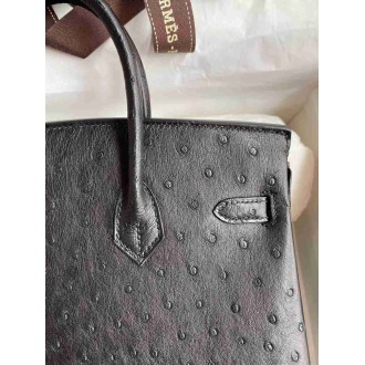 Hermes Birkin 25 Retourne Handmade Bag In Black Ostrich Leather