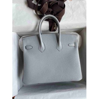 Hermes Birkin 25 Retourne Handmade Bag In Blue Glacier Clemence Leather