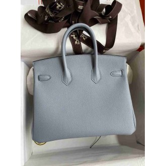 Hermes Birkin 25 Retourne Handmade Bag In Blue Lin Clemence Leather