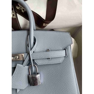 Hermes Birkin 25 Retourne Handmade Bag In Blue Lin Clemence Leather