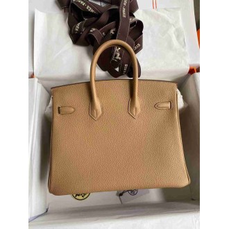 Hermes Birkin 25 Retourne Handmade Bag in Chai Clemence Leather