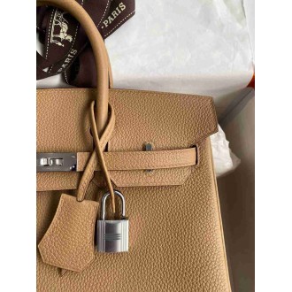 Hermes Birkin 25 Retourne Handmade Bag in Chai Clemence Leather