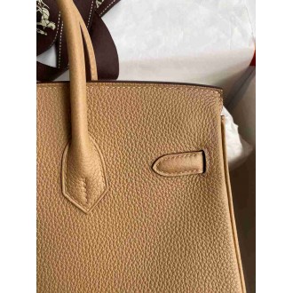 Hermes Birkin 25 Retourne Handmade Bag in Chai Clemence Leather