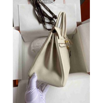 Hermes Birkin 25 Retourne Handmade Bag In Craie Epsom Calfskin