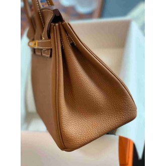 Hermes Birkin 25 Retourne Handmade Bag in Gold Togo Leather